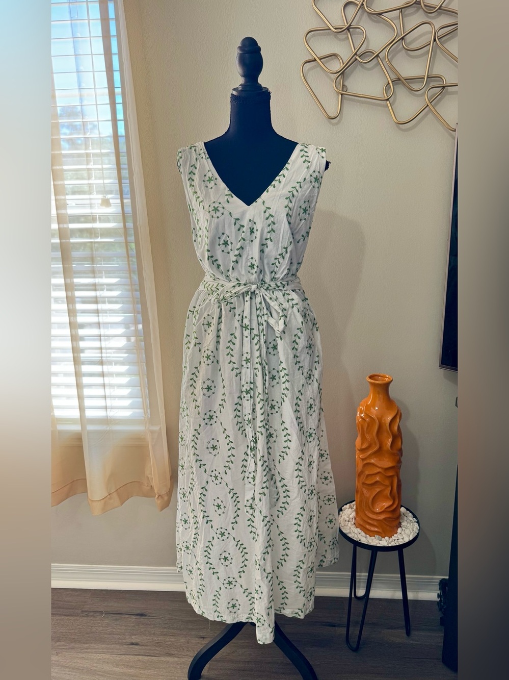 a new day White Maxi Dress with Green Botanical Print